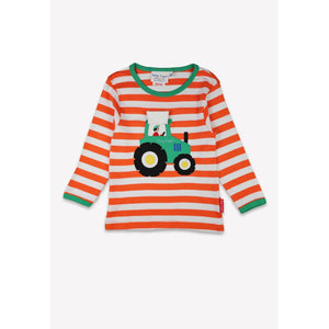 Orange Tractor Applique Long Sleeve Shirt-Toby Tiger-Modern Rascals