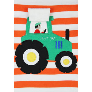 Orange Tractor Applique Long Sleeve Shirt-Toby Tiger-Modern Rascals