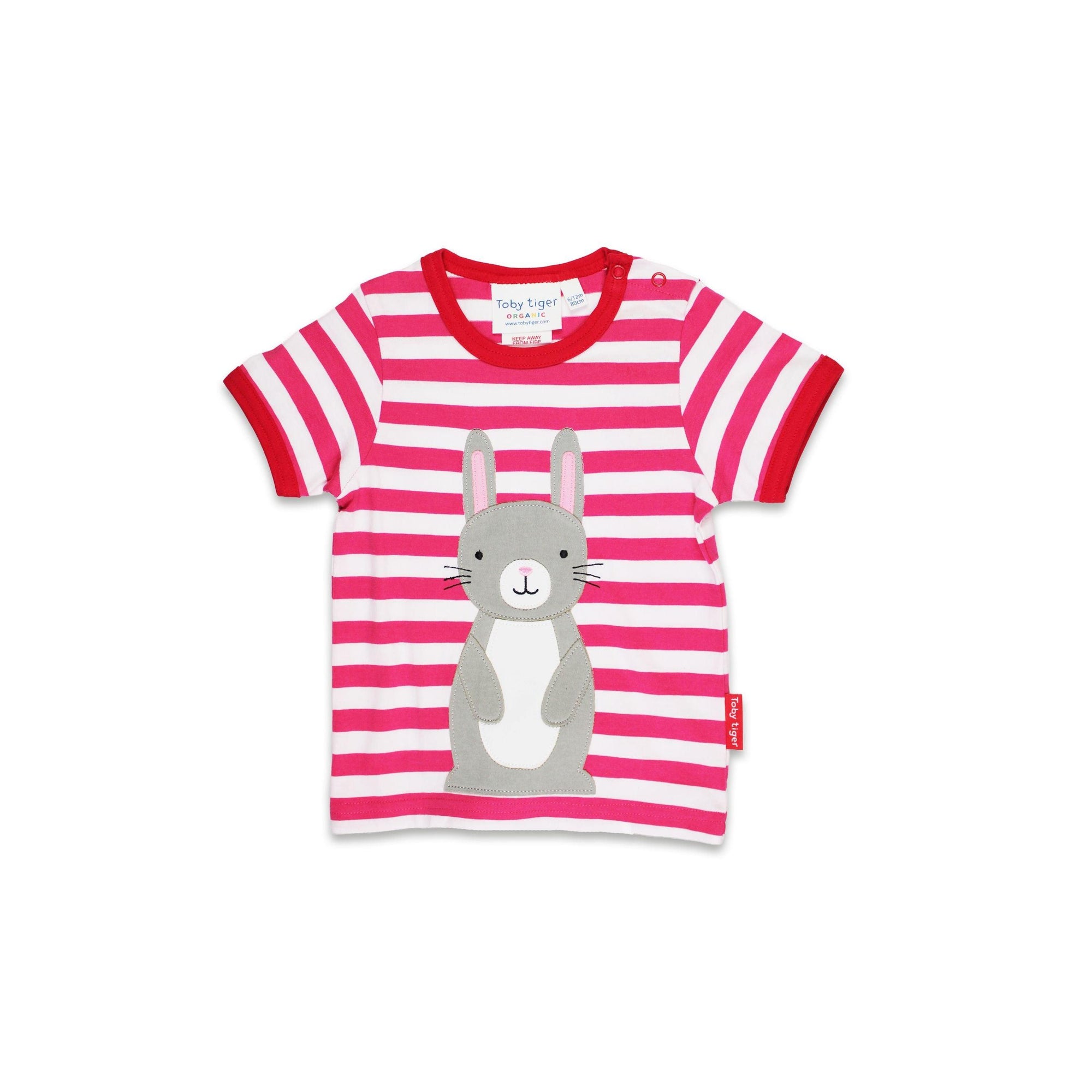 Organic Bunny Applique Short Sleeved Shirt - 2 Left Size 5-6 years-Toby Tiger-Modern Rascals
