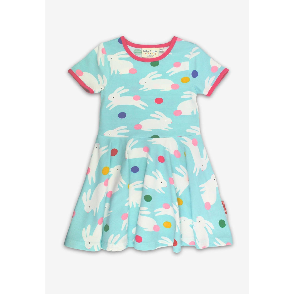 Organic Bunny Hop Print Short Sleeve Skater Dress-Toby Tiger-Modern Rascals