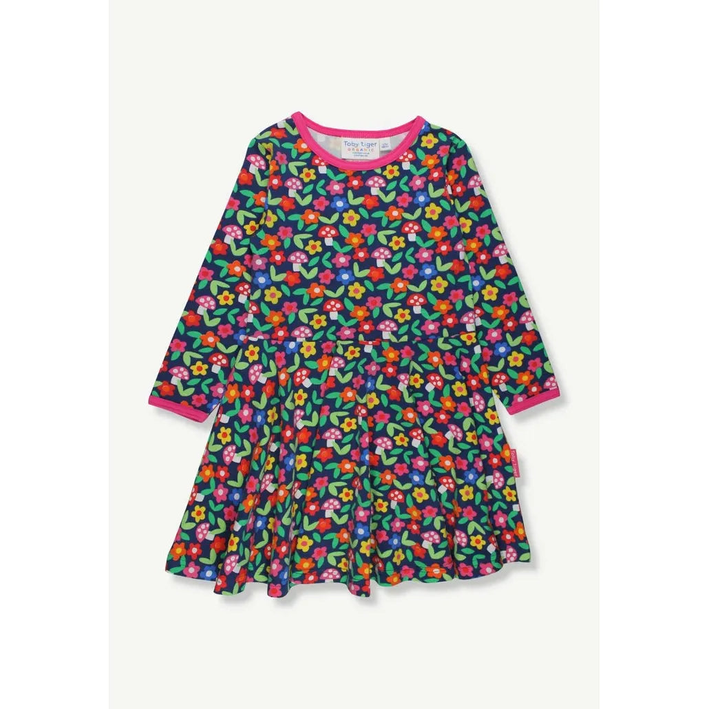 Organic Flower Print Long Sleeved Skater Dress-Toby Tiger-Modern Rascals