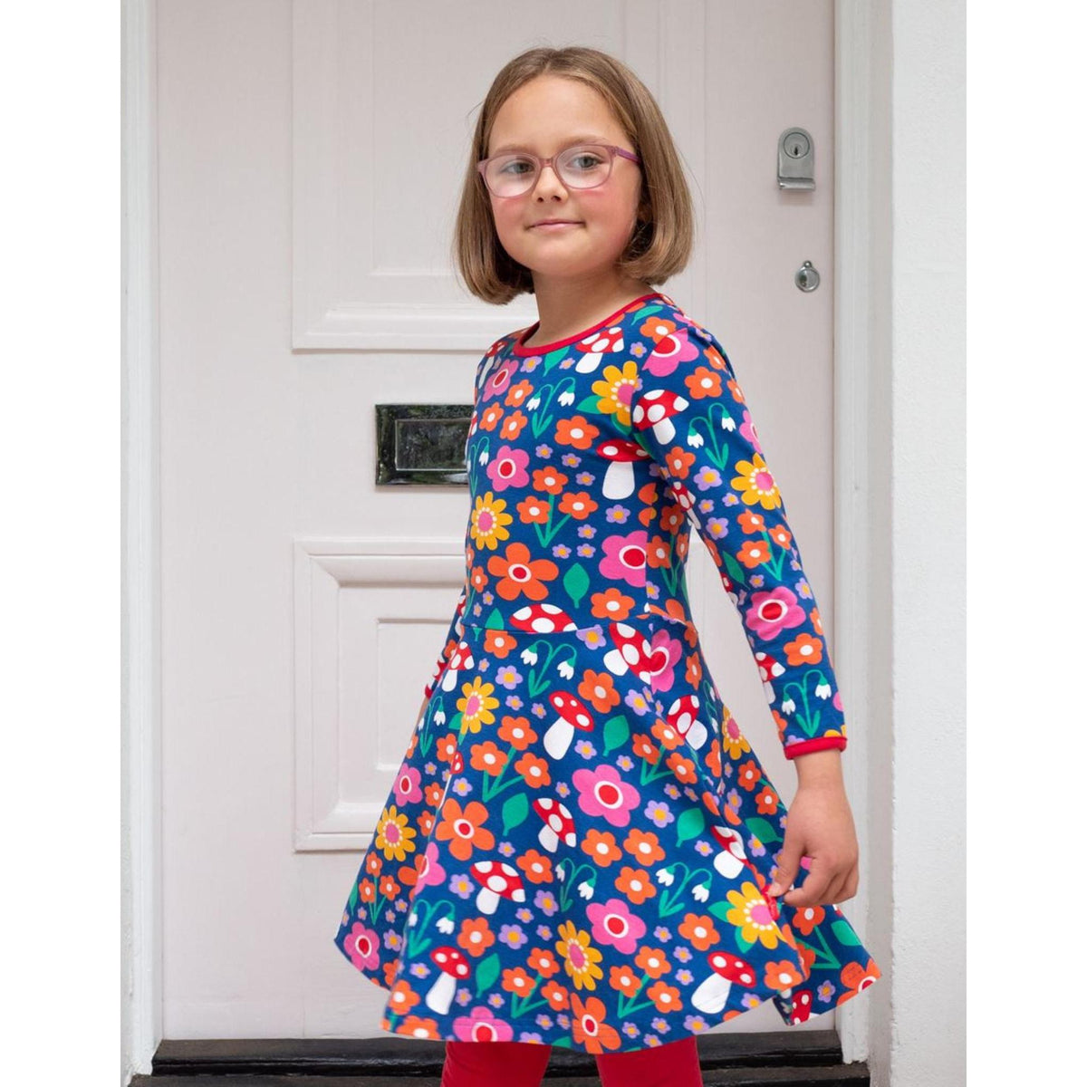 Organic Flower Print Long Sleeved Skater Dress-Toby Tiger-Modern Rascals