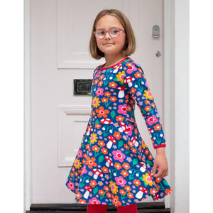 Organic Flower Print Long Sleeved Skater Dress-Toby Tiger-Modern Rascals