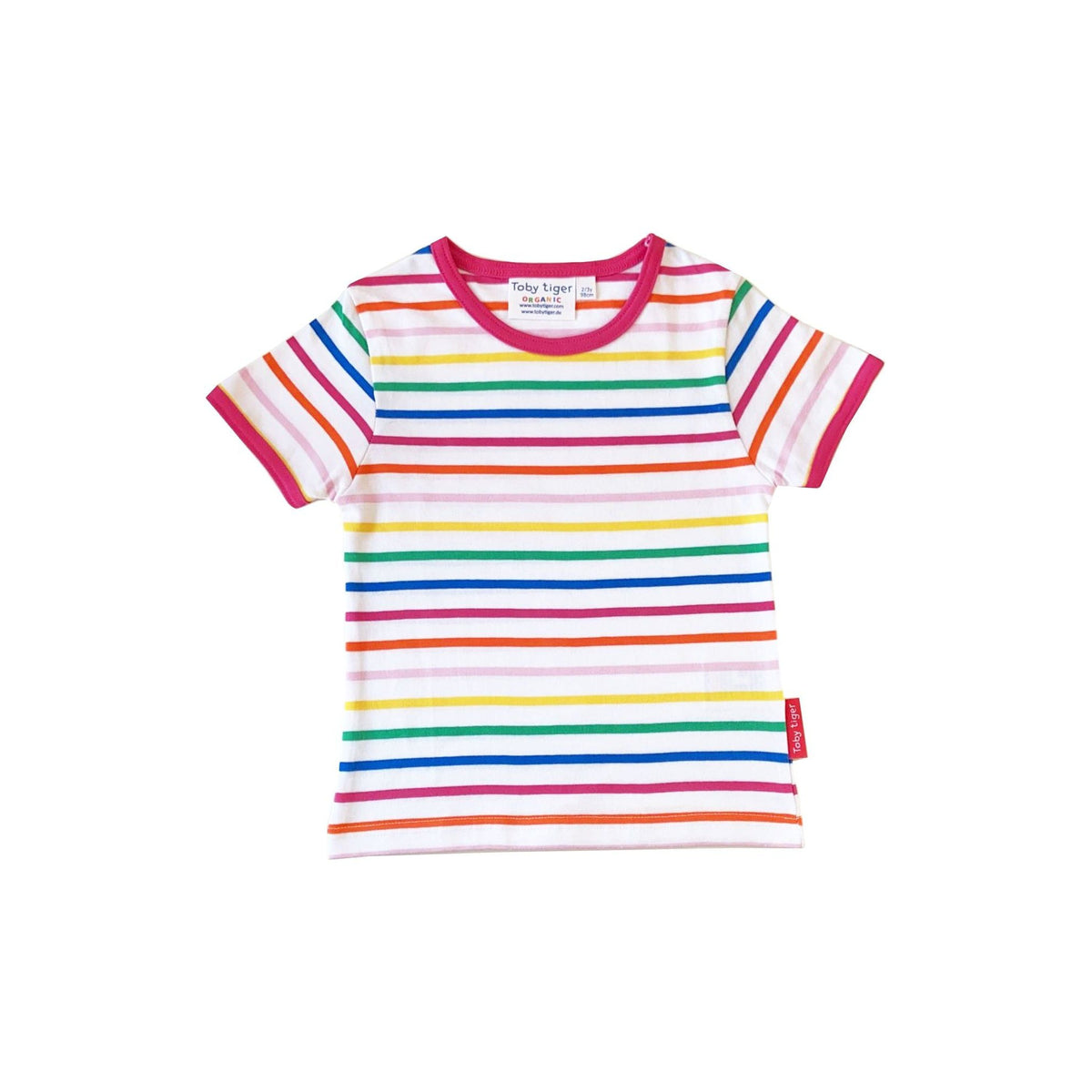 Organic Pink Rainbow Stripe Short Sleeve Shirt - 2 Left Size 18-24 months & 4-5 years-Toby Tiger-Modern Rascals