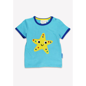 Organic Starfish Applique Short Sleeve Shirt-Toby Tiger-Modern Rascals