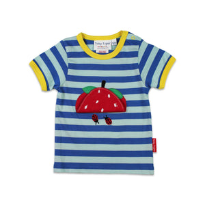 Organic Strawberry Applique Short Sleeve Shirt-Toby Tiger-Modern Rascals