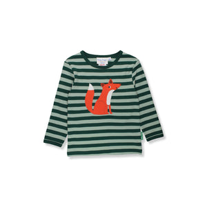 Organic Striped Fox Applique Long Sleeve Shirt-Toby Tiger-Modern Rascals