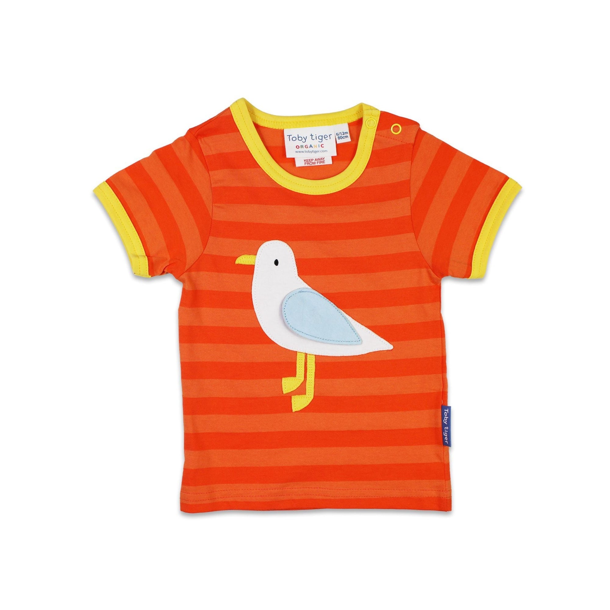Organic Striped Seagull Applique Short Sleeve Shirt-Toby Tiger-Modern Rascals