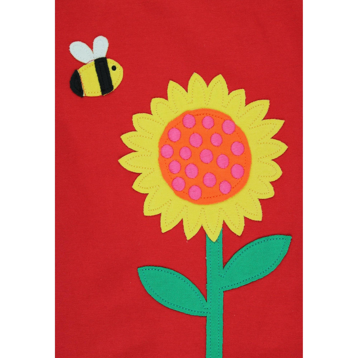 Organic Sunflower Bee Applique Short Sleeve Shirt - 1 Left Size 7-8 years-Toby Tiger-Modern Rascals