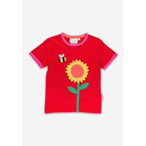 Organic Sunflower Bee Applique Short Sleeve Shirt-Toby Tiger-Modern Rascals