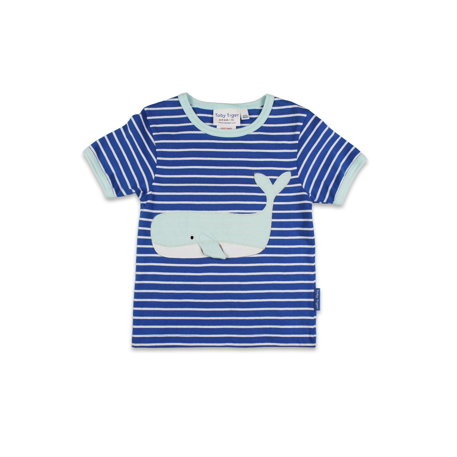 Organic Whale Waves Applique Short Sleeved Shirt - 1 Left Size 6-7 years-Toby Tiger-Modern Rascals