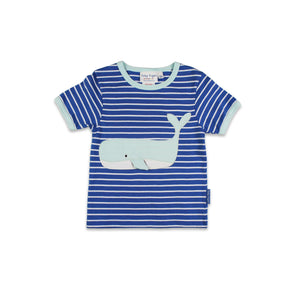 Organic Whale Waves Applique Short Sleeved Shirt - 1 Left Size 6-7 years-Toby Tiger-Modern Rascals