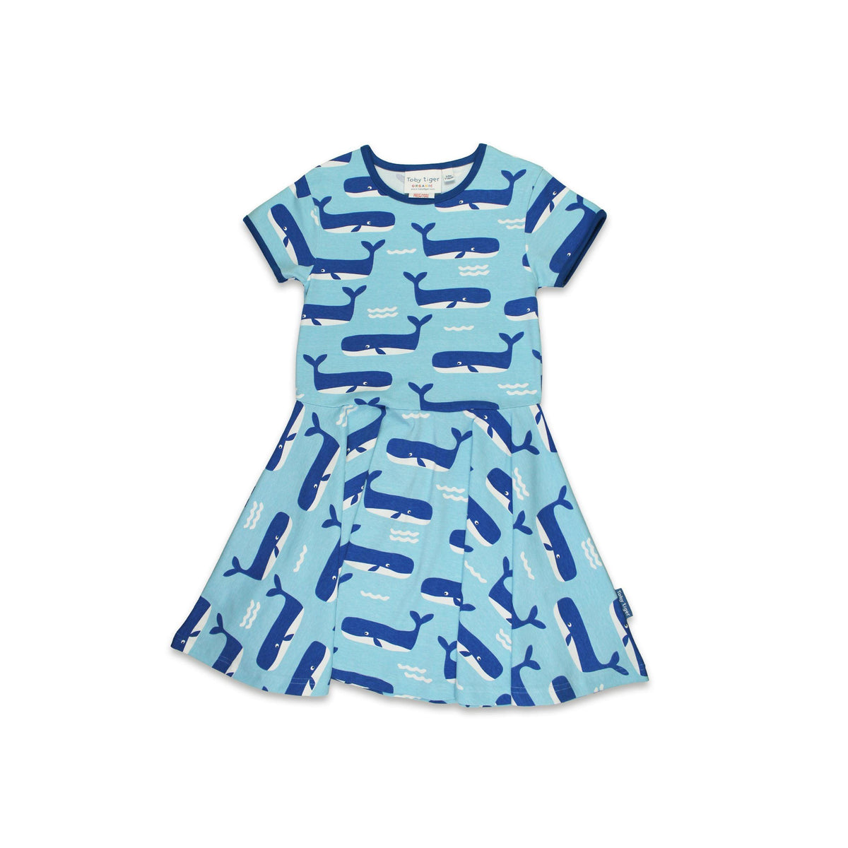 Organic Whale Waves Print Short Sleeved Skater Dress - 2 Left Size 2-3 & 3-4 years-Toby Tiger-Modern Rascals