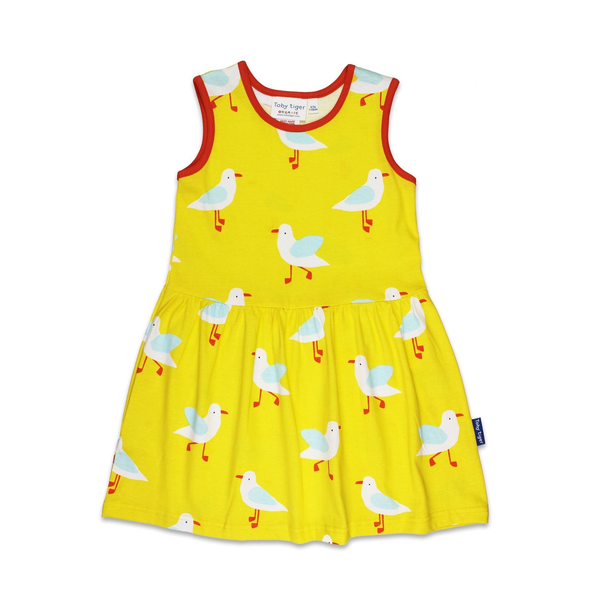 Organic Yellow Seagull Print Sleeveless Summer Dress-Toby Tiger-Modern Rascals