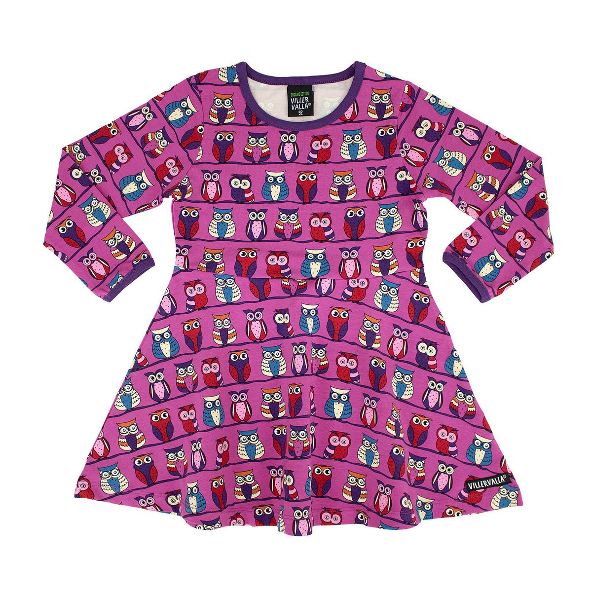 Owl Long Sleeve Half Circle Dress in Lotus - 1 Left Size 11-12 years-Villervalla-Modern Rascals