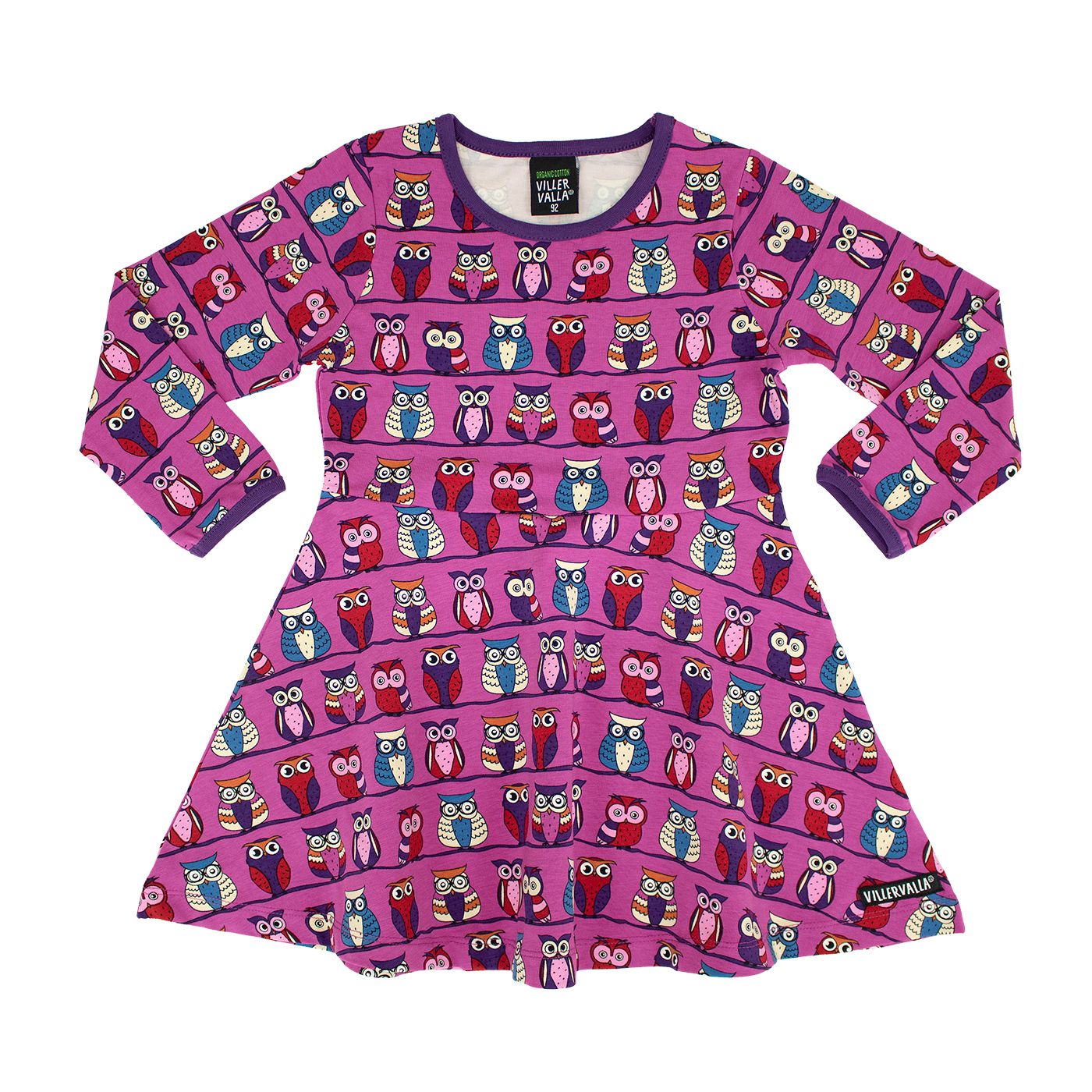 Owl Long Sleeve Half Circle Dress in Lotus - 1 Left Size 11-12 years-Villervalla-Modern Rascals