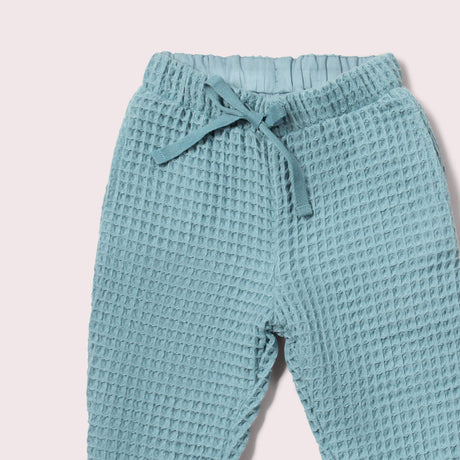 Pale Blue Chunky Waffle Comfy Trousers - 1 Left Size 5-6 years-Little Green Radicals-Modern Rascals