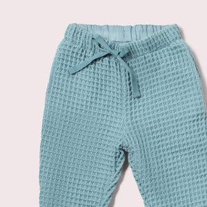 Pale Blue Chunky Waffle Comfy Trousers - 1 Left Size 5-6 years-Little Green Radicals-Modern Rascals