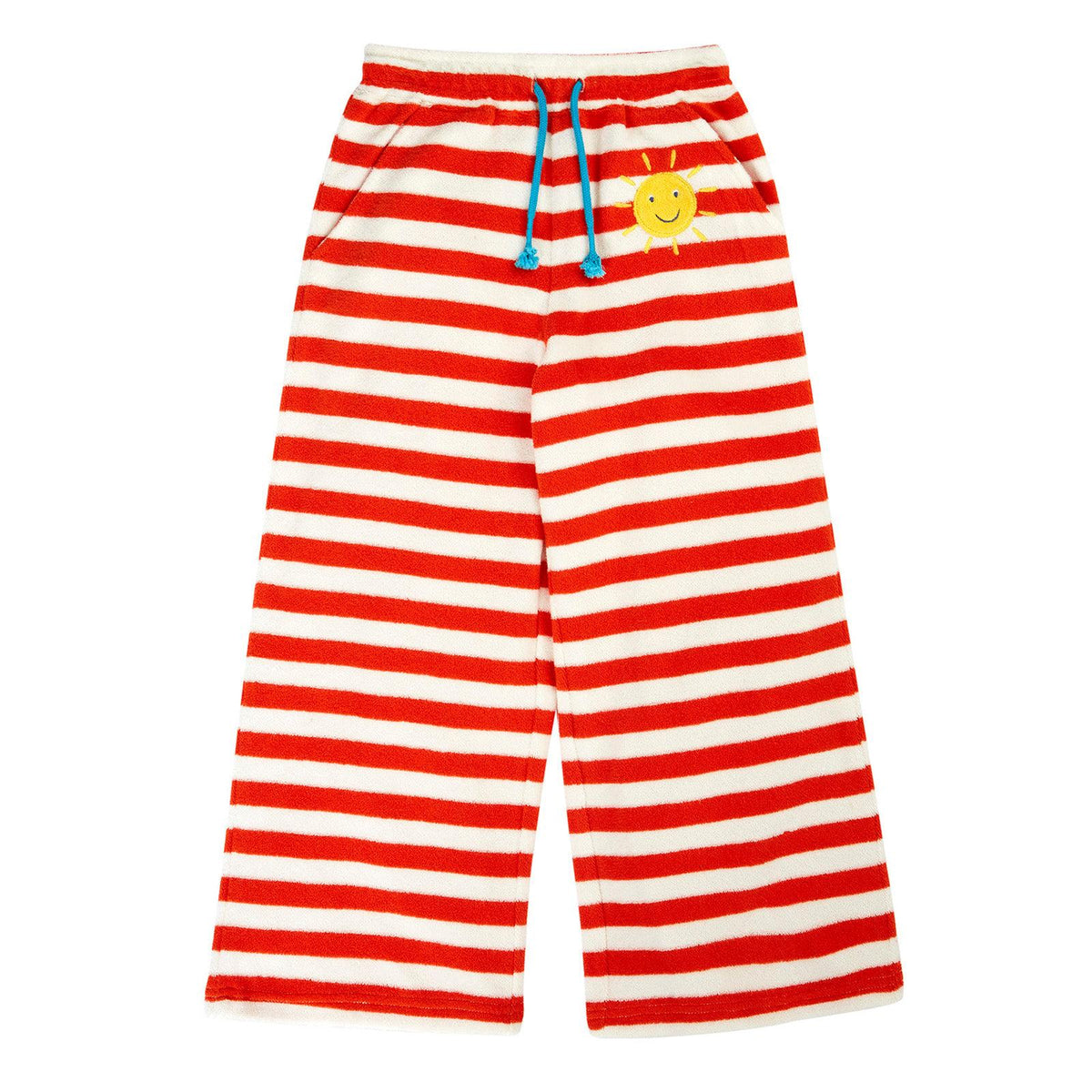Papaya Stripe/Sun Cove Towelling Trousers-Frugi-Modern Rascals