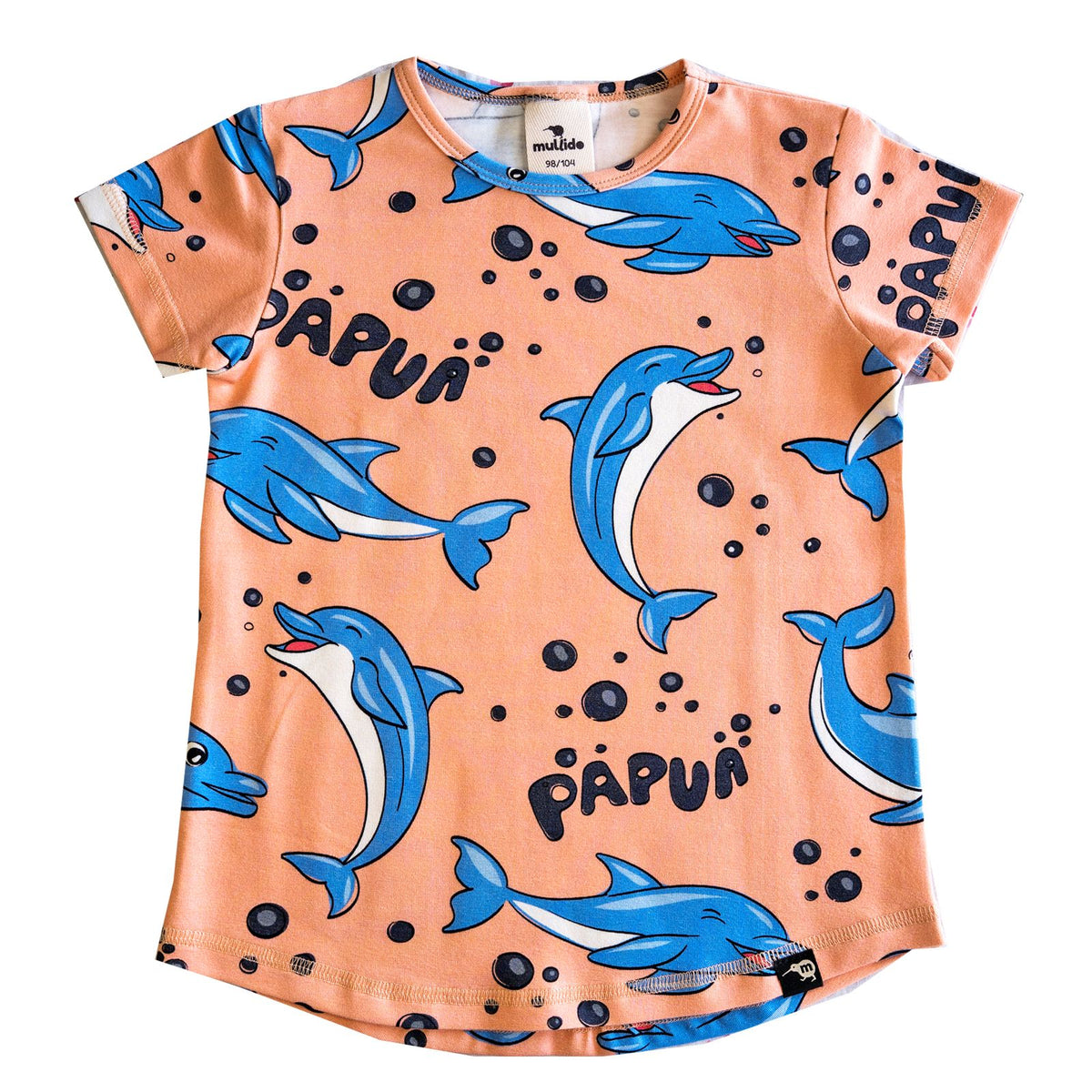 Peach Dolphin Short Sleeve Shirt - 1 Left Size 8-10 years-Mullido-Modern Rascals