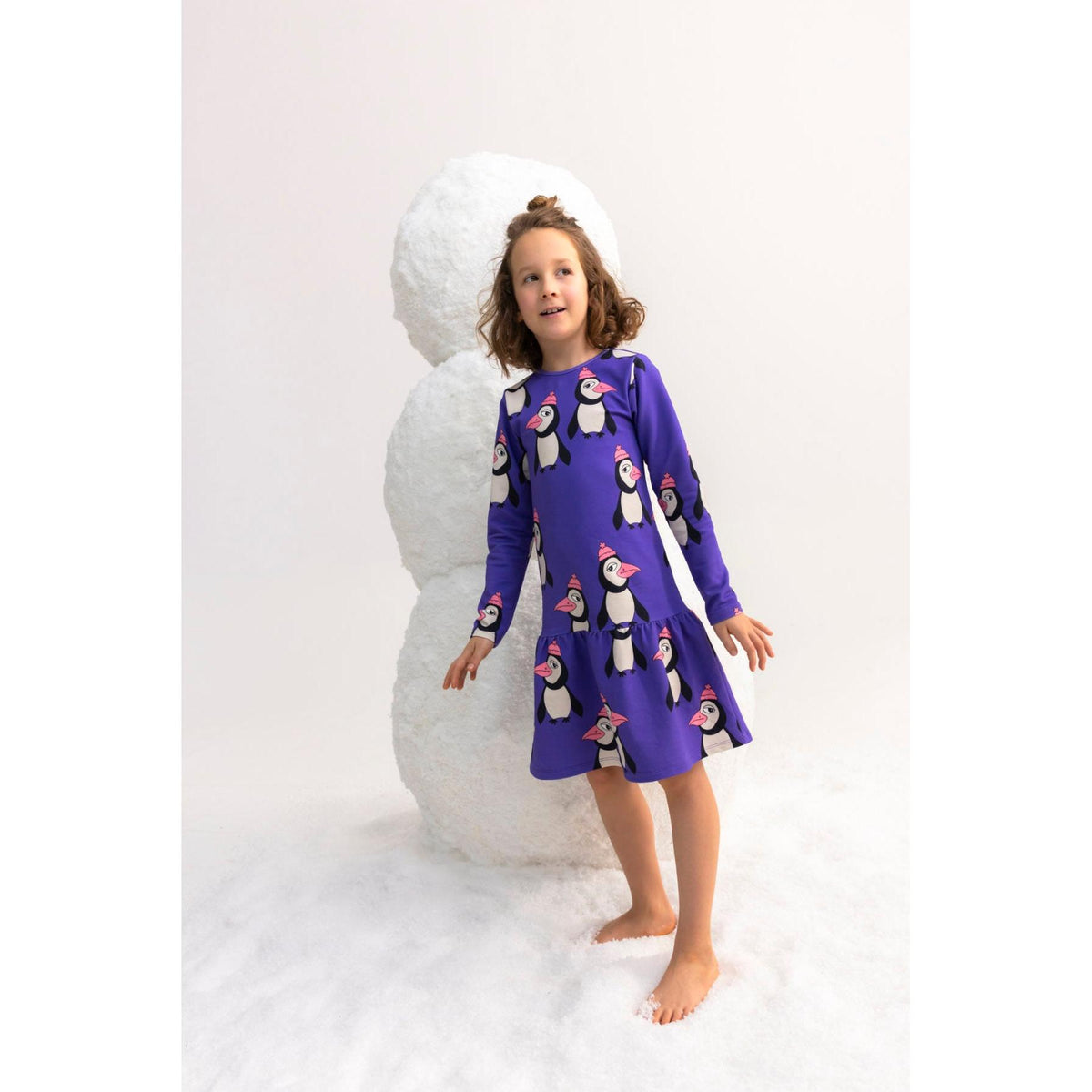Penguin Long Sleeve Dress - Purple-Dear Sophie-Modern Rascals