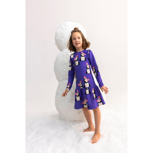 Penguin Long Sleeve Dress - Purple-Dear Sophie-Modern Rascals