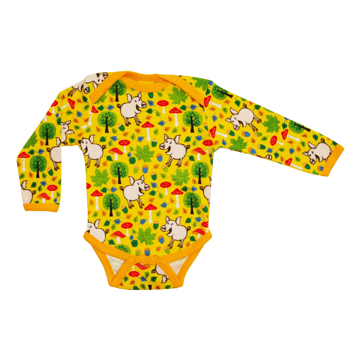 Pigs & Acorns - Lemon Chrome Long Sleeve Onesie - 2 Left Size 12-18 months-Duns Sweden-Modern Rascals