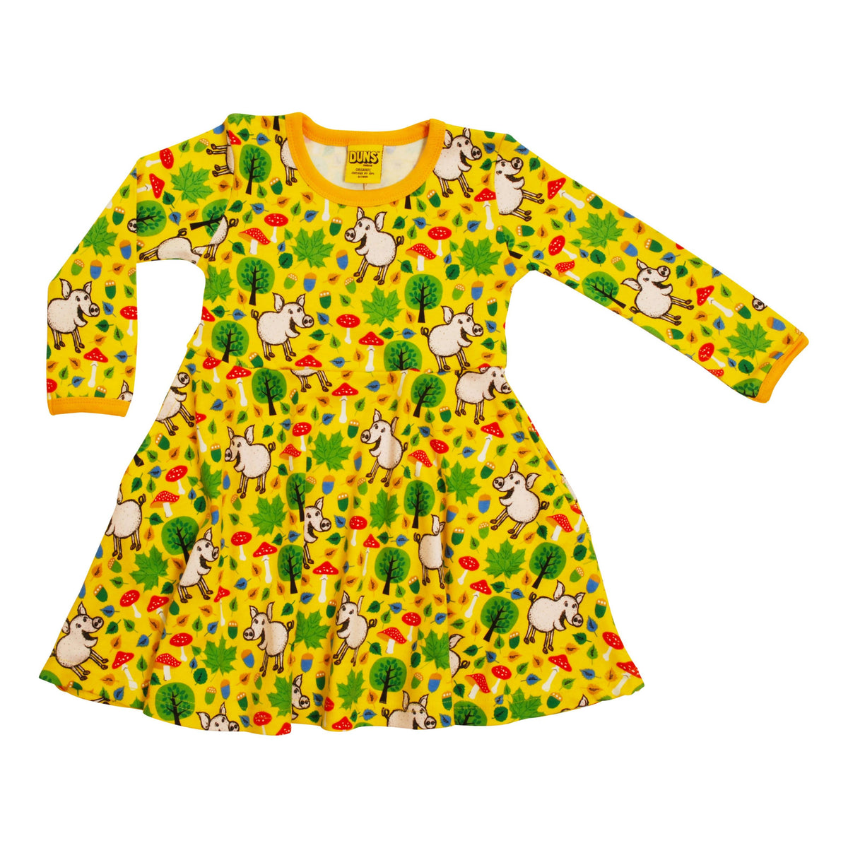 Pigs & Acorns - Lemon Chrome Long Sleeve Skater Dress - 1 Left Size 9-10 years-Duns Sweden-Modern Rascals