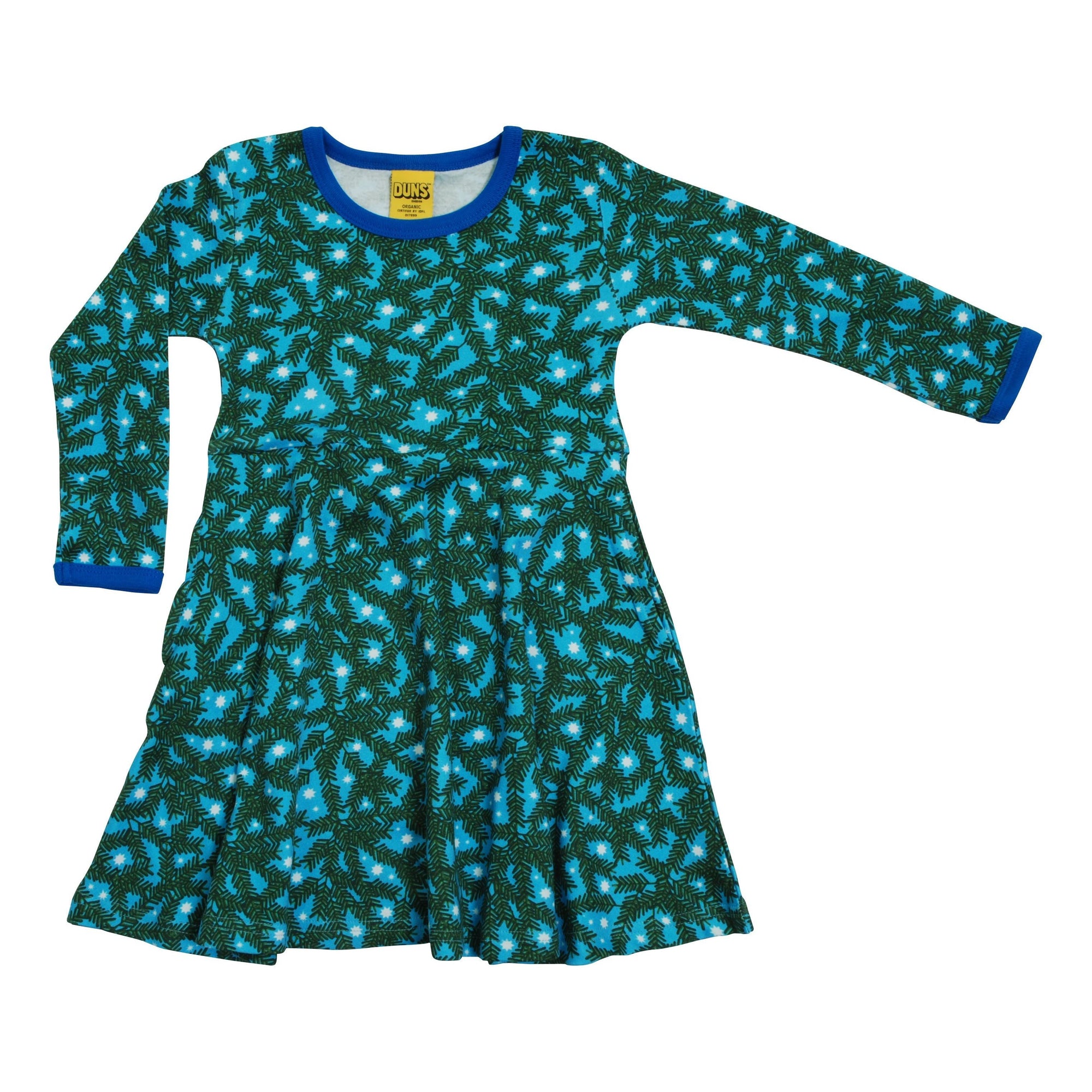 Pine Needle Blue Long Sleeve Skater Dress-Duns Sweden-Modern Rascals