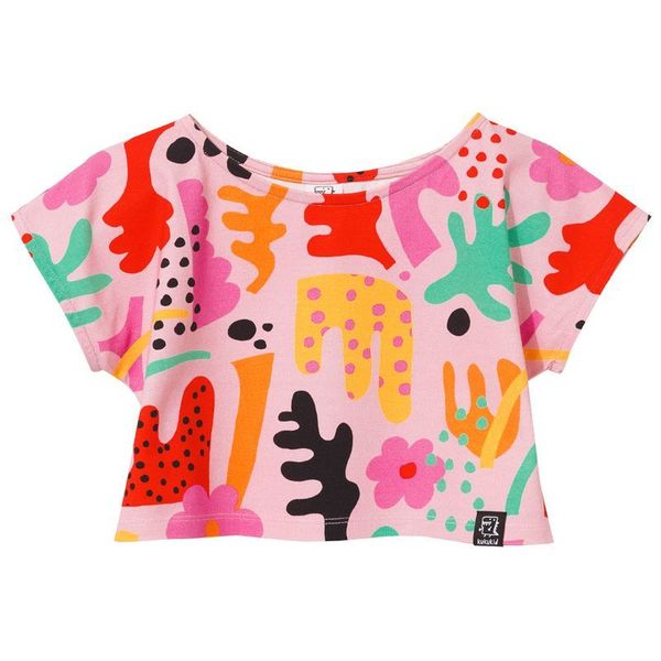 Pink Abstract Cropped Short Sleeve Shirt-KuKuKid-Modern Rascals