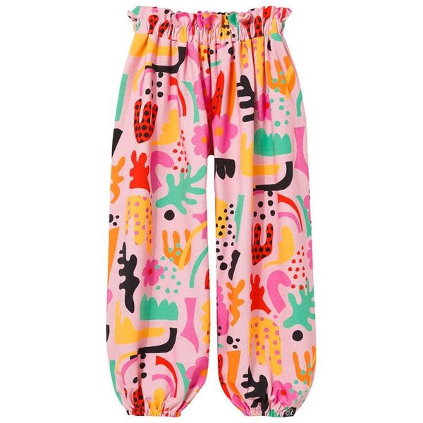 Pink Abstract Dropped Crotch Pants - 1 Left Size 6-8 years-KuKuKid-Modern Rascals