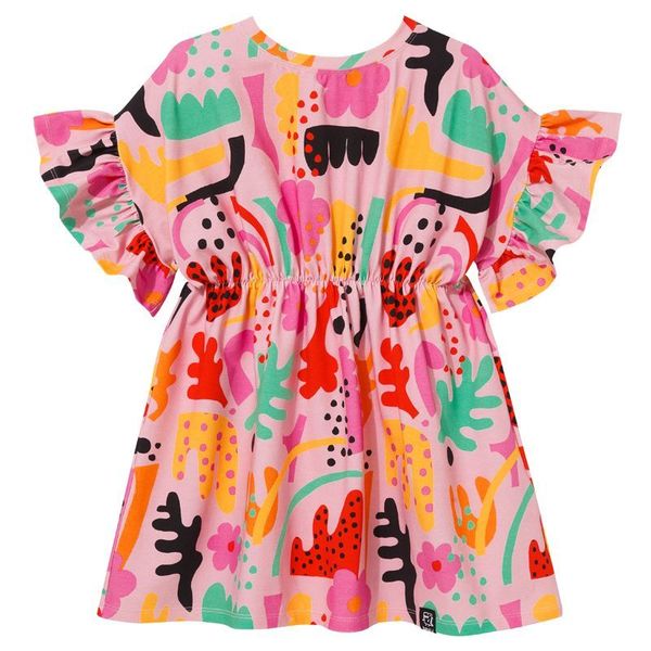 Pink Abstract Short Sleeve Romantic Dress-KuKuKid-Modern Rascals