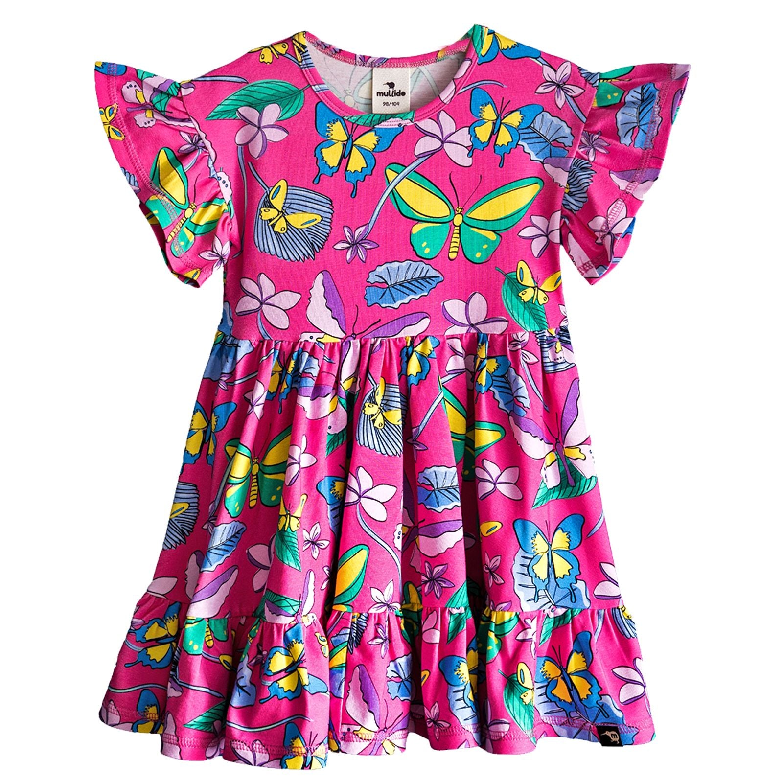 Pink Butterflies Short Sleeve Skater Dress - 1 Left Size 6-8 years-Mullido-Modern Rascals