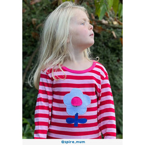 Pink Flower Applique Long Sleeve Shirt - 1 Left Size 6-7 years-Toby Tiger-Modern Rascals