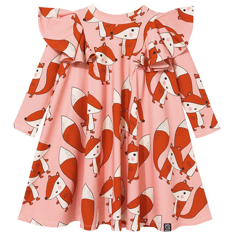Pink Foxes Pompom Dress - 1 Left Size 8-10 years-KuKuKid-Modern Rascals