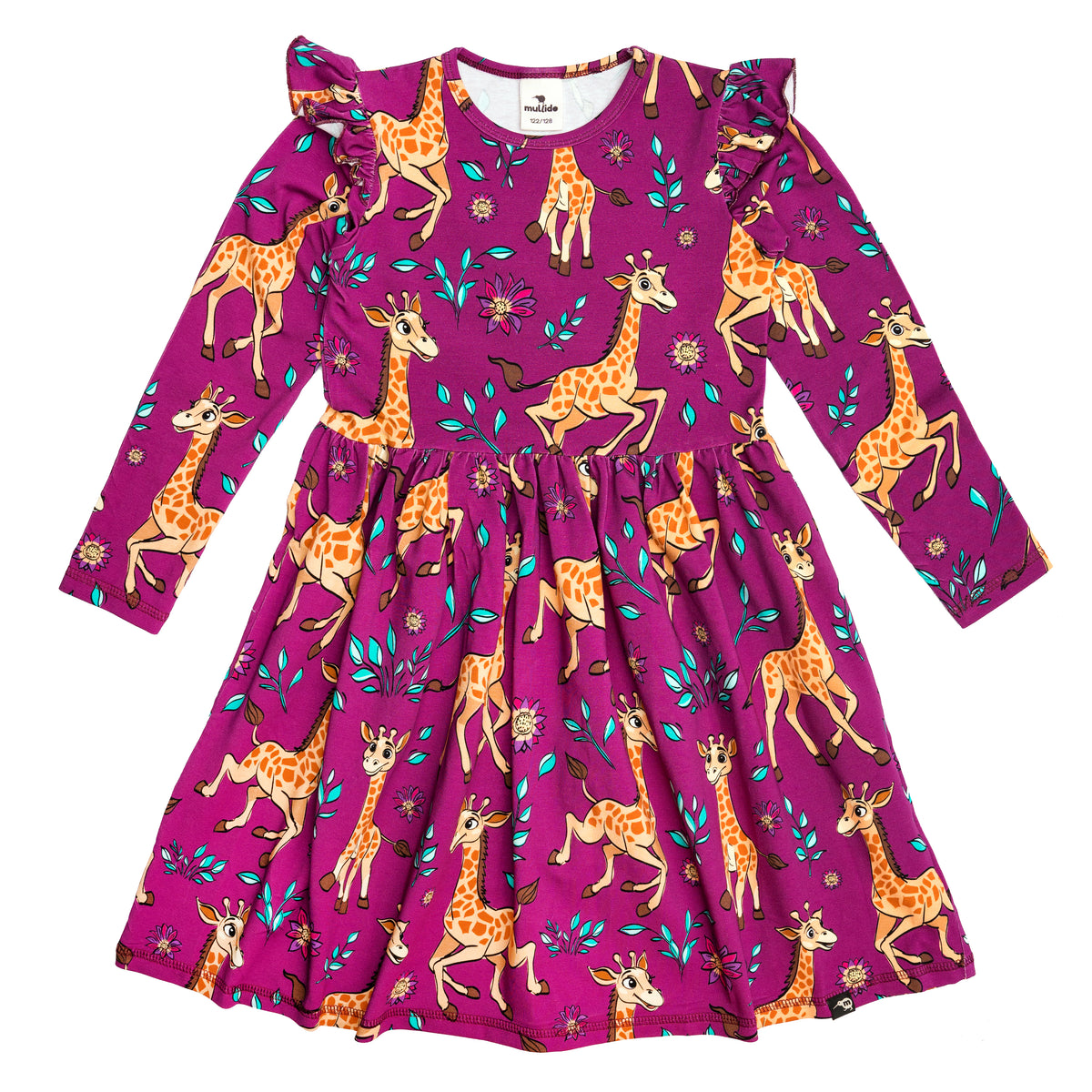 Pink Giraffes Long Sleeve Dress-Mullido-Modern Rascals