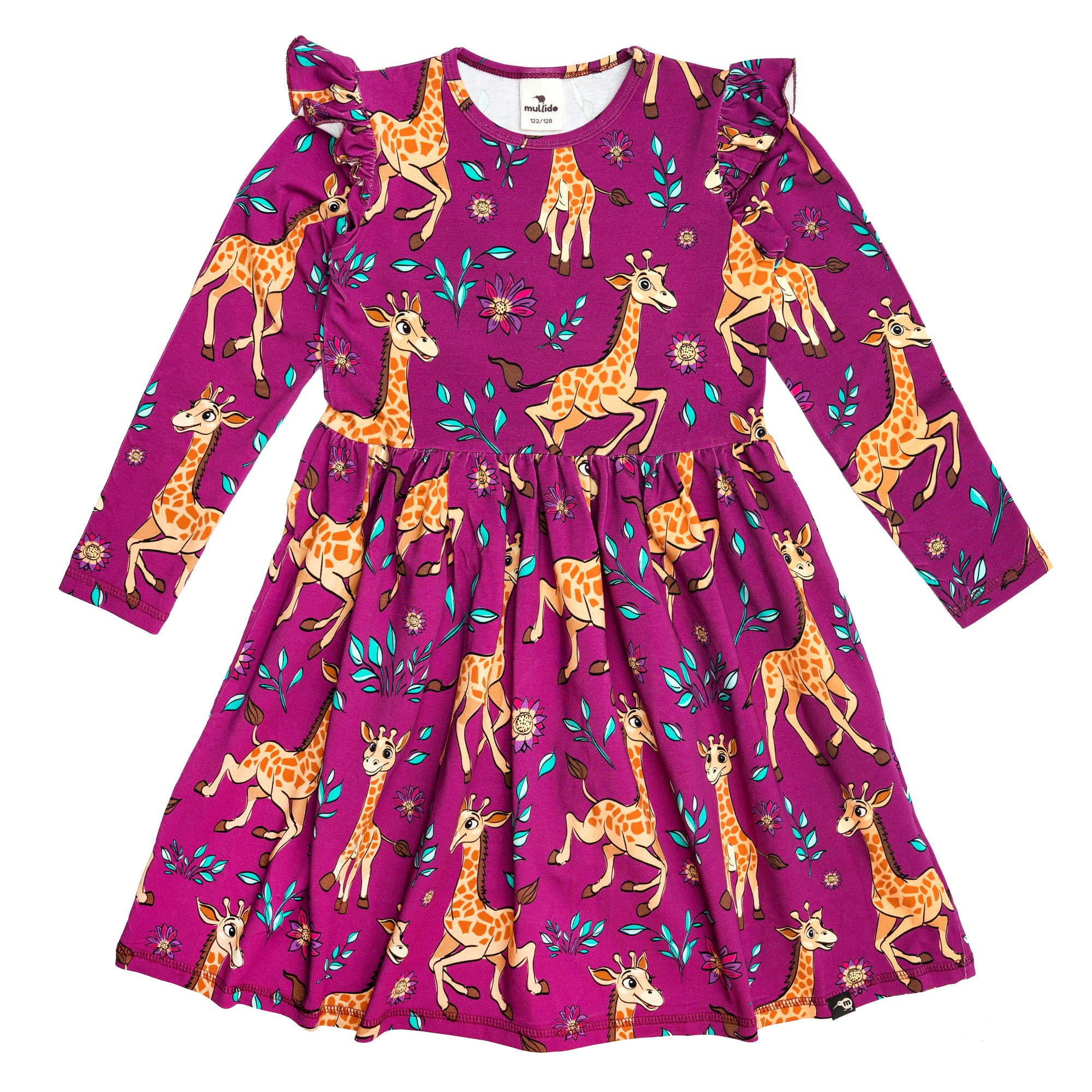 Pink Giraffes Long Sleeve Dress-Mullido-Modern Rascals
