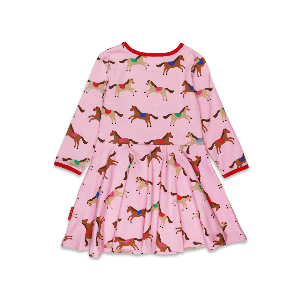 Pink Horse And Pony Print Long Sleeved Skater Dress-Toby Tiger-Modern Rascals