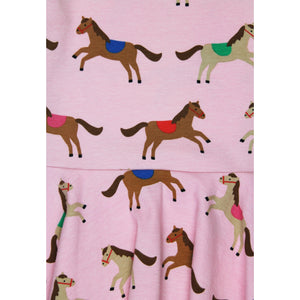 Pink Horse And Pony Print Long Sleeved Skater Dress-Toby Tiger-Modern Rascals