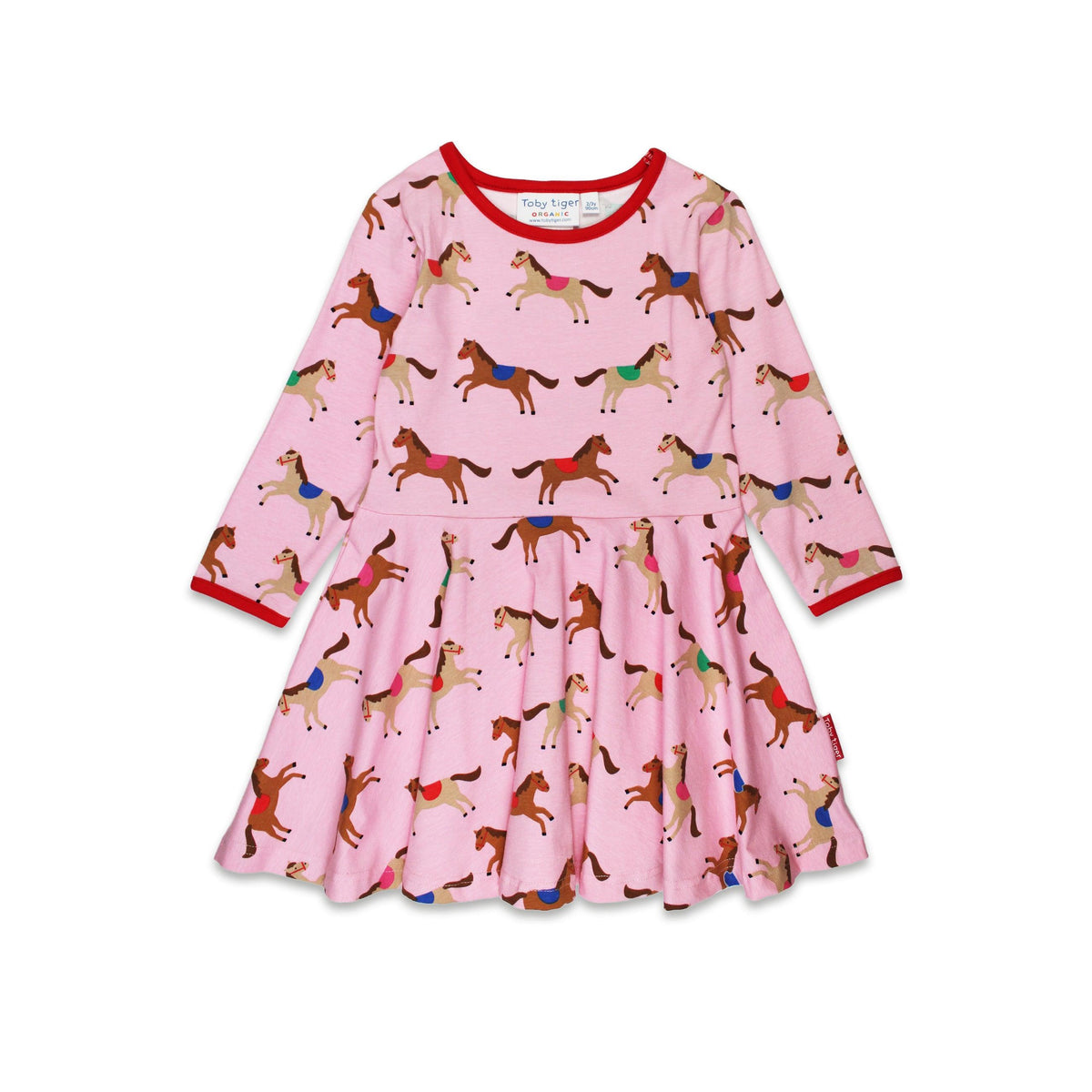 Pink Horse And Pony Print Long Sleeved Skater Dress-Toby Tiger-Modern Rascals
