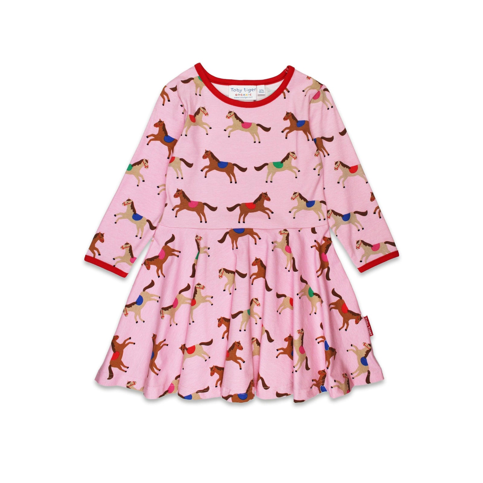 Pink Horse And Pony Print Long Sleeved Skater Dress-Toby Tiger-Modern Rascals
