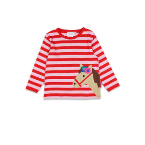 Pink Horse Applique Long Sleeve Shirt - 1 Left Size 4-5 years-Toby Tiger-Modern Rascals