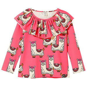 Pink Llama Long Sleeve Frill Shirt - 1 Left Size 2-4 years-KuKuKid-Modern Rascals