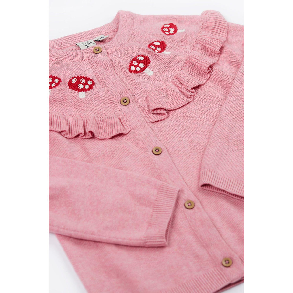 Pink Marl/Mushroom Romi Ruffle Cardigan - 1 Left Size 6-7 years-Frugi-Modern Rascals