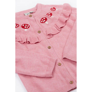 Pink Marl/Mushroom Romi Ruffle Cardigan - 1 Left Size 6-7 years-Frugi-Modern Rascals