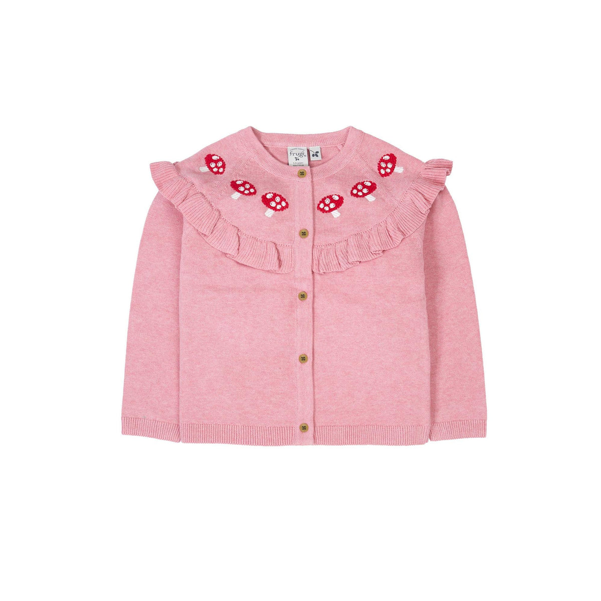 Pink Marl/Mushroom Romi Ruffle Cardigan - 1 Left Size 6-7 years-Frugi-Modern Rascals