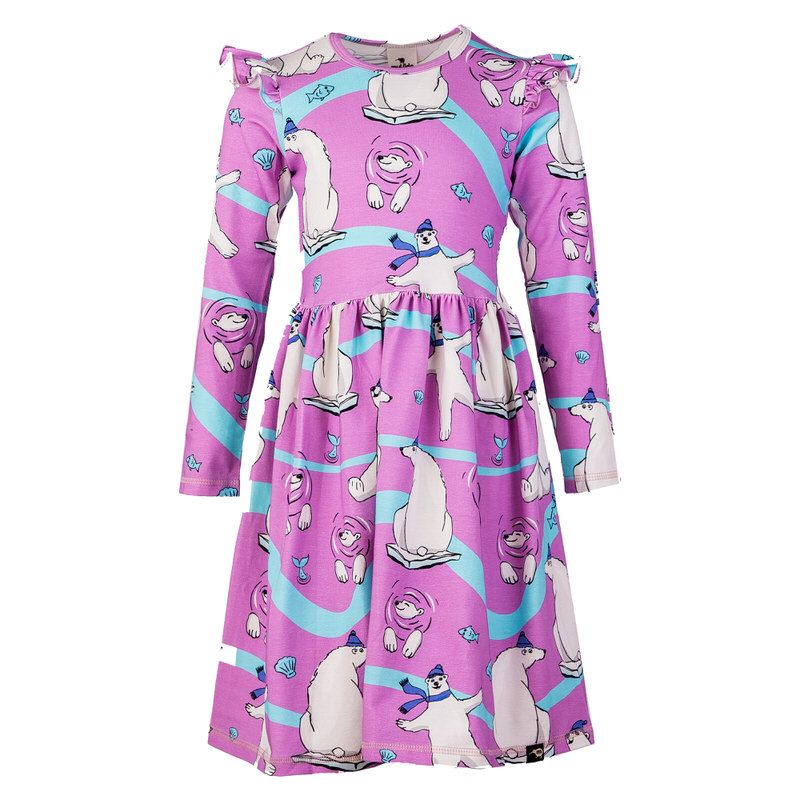 Pink Polar Bear Long Sleeve Dress - 1 Left Size 8-10 years-Mullido-Modern Rascals