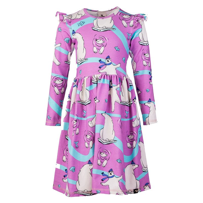 Pink Polar Bear Long Sleeve Dress-Mullido-Modern Rascals