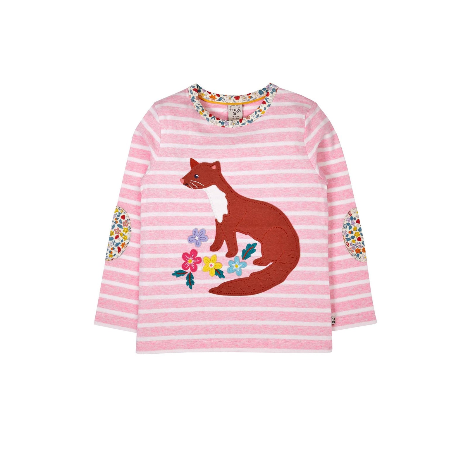 Pink Stripe/Pine Marten Archer Applique Top - 1 Left Size 2-3 years-Frugi-Modern Rascals