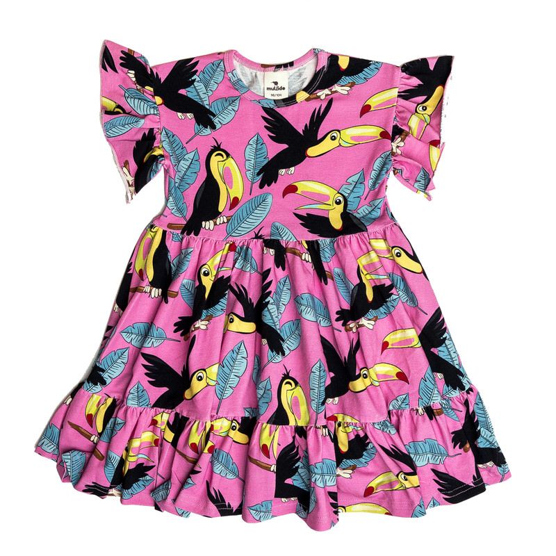 Pink Toucan Short Sleeve Dress - 2 Left Size 2-4 & 8-10 years-Mullido-Modern Rascals